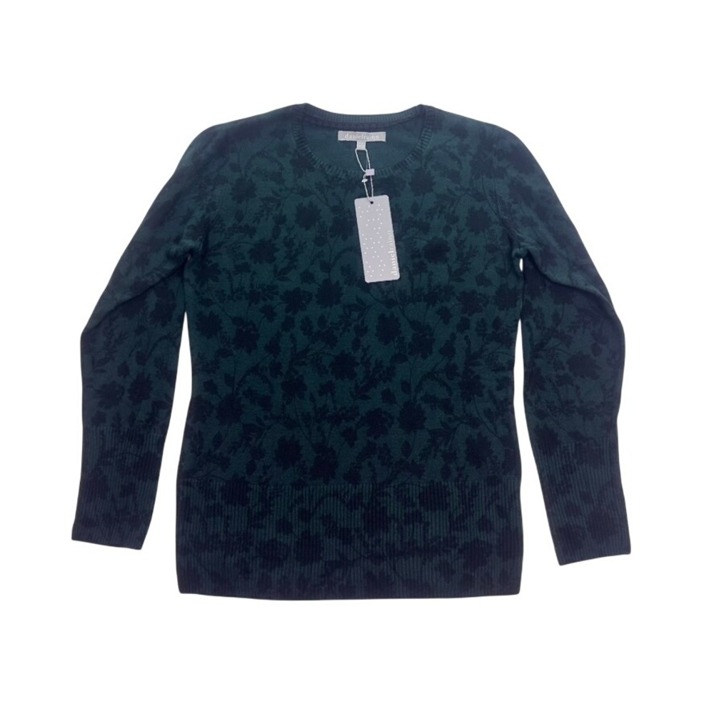 Petite Daniel Rainn Green Floral Knit Sweater Cashmere Blend NWT